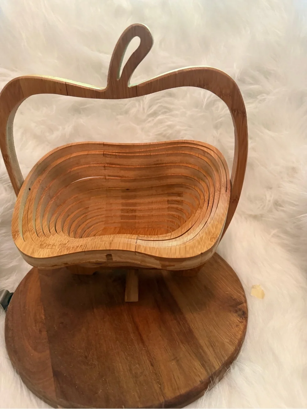 Wooden Apple-Shaped Fruit Basket - Natural Bamboo